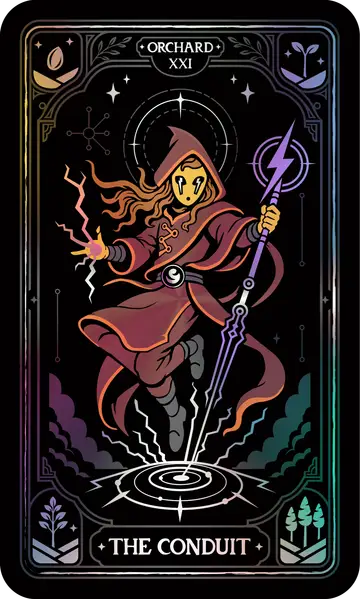 Conduit heirloom tarot card, representing the Lightning protocol
