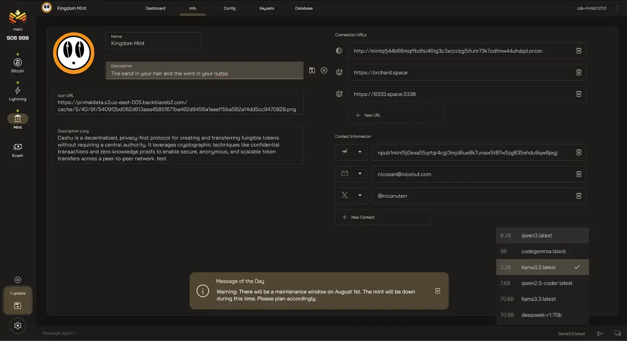 Mint info and configuration view